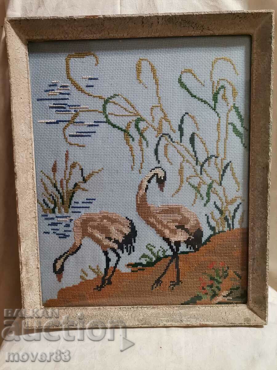 Old embroidery/tapestry. "Storks"