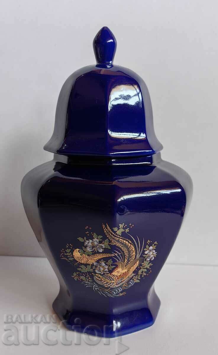 ITALIAN PORCELAIN URN JAR VASE COBALT BLUE