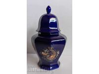 VAZA BORCA DE URNE ITALIAN DE PORCELAN ALBASTRU COBALT