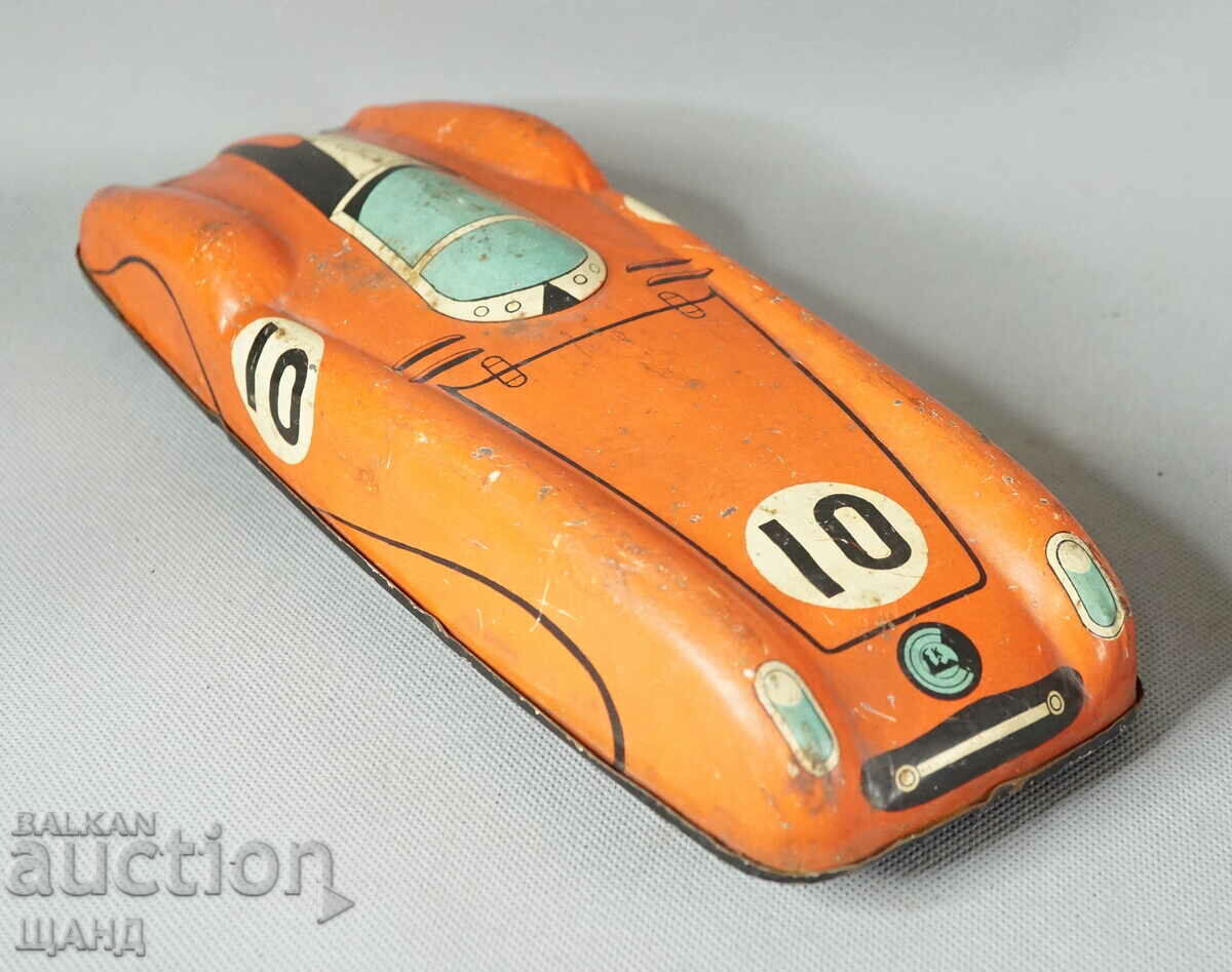 Old Bulgarian metal mechanical toy sports car model