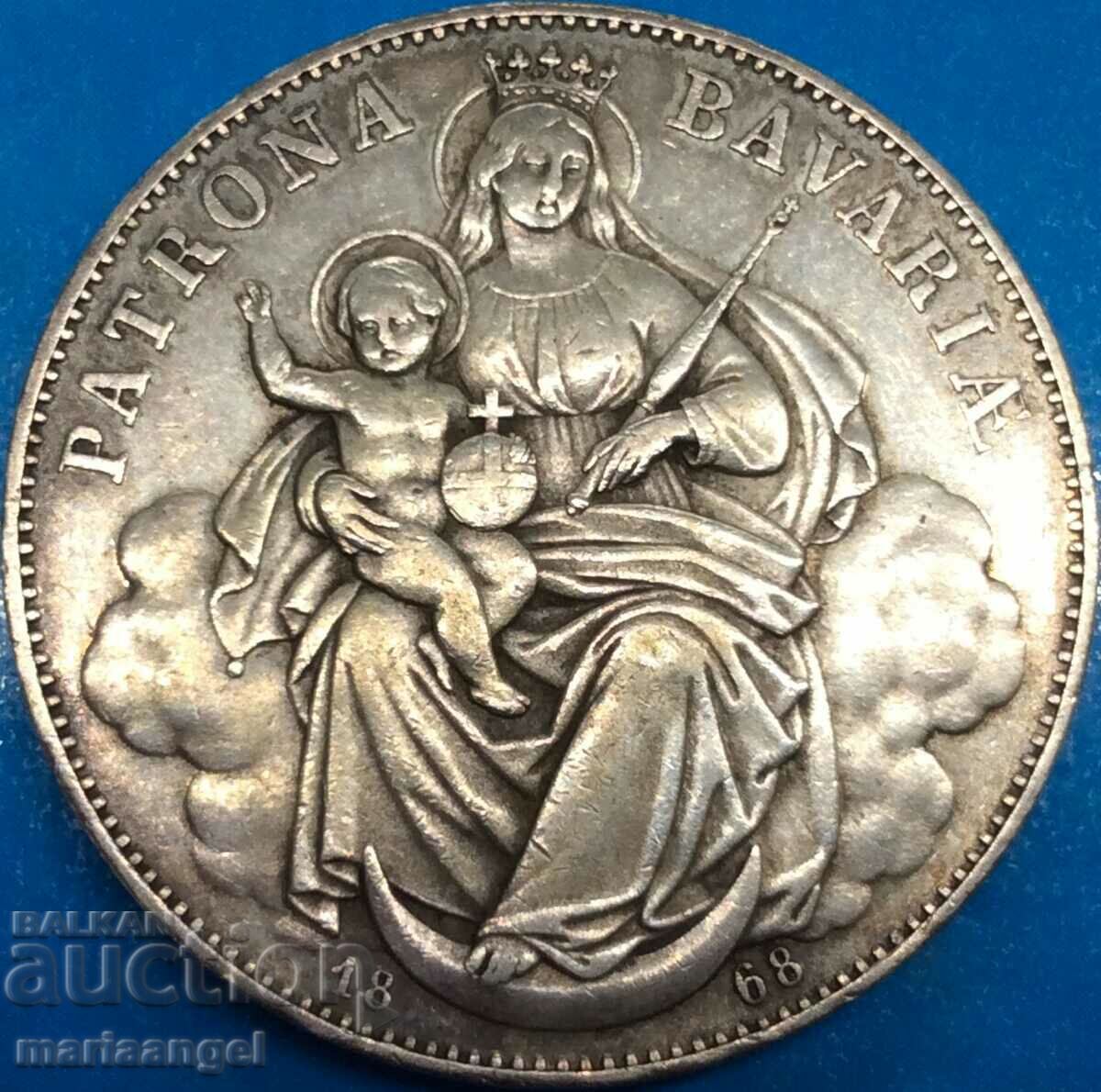 1 Thaler 1868 Germany Bavaria Lodovicus II / Madonna Ag