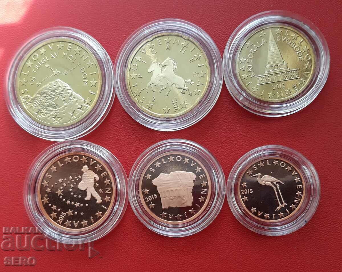 Slovenia-lot 6 euro coins-matte-gloss