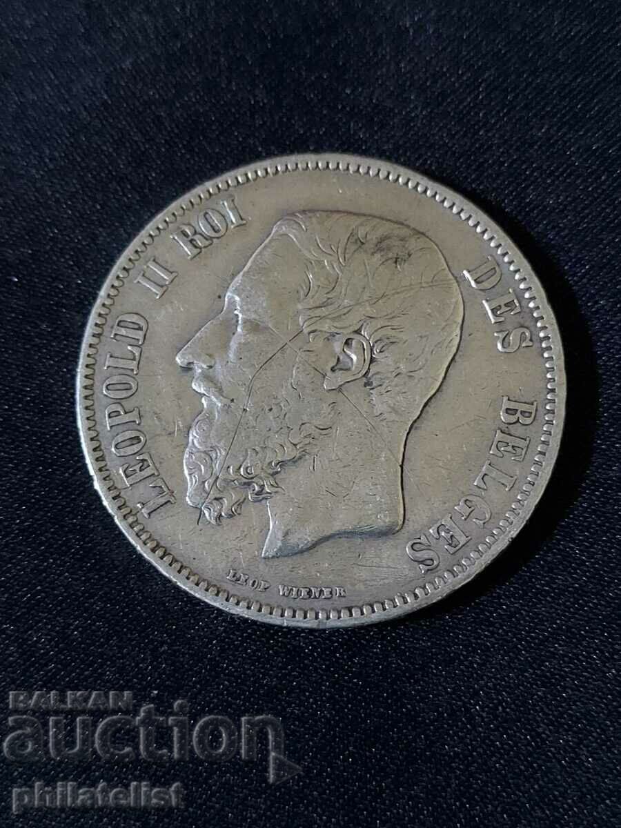 Belgium 1869 - 5 Francs - Silver Coin #3