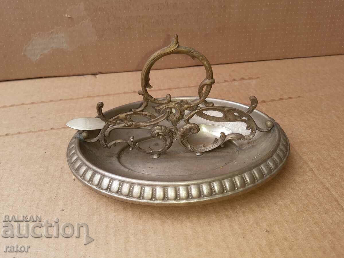Auction  Old silver-plated dish, small dish, spoon - 100 years old