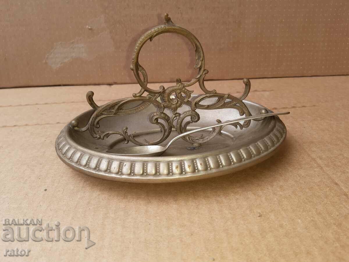 Old silver-plated dish, small dish, spoon - 100 years old