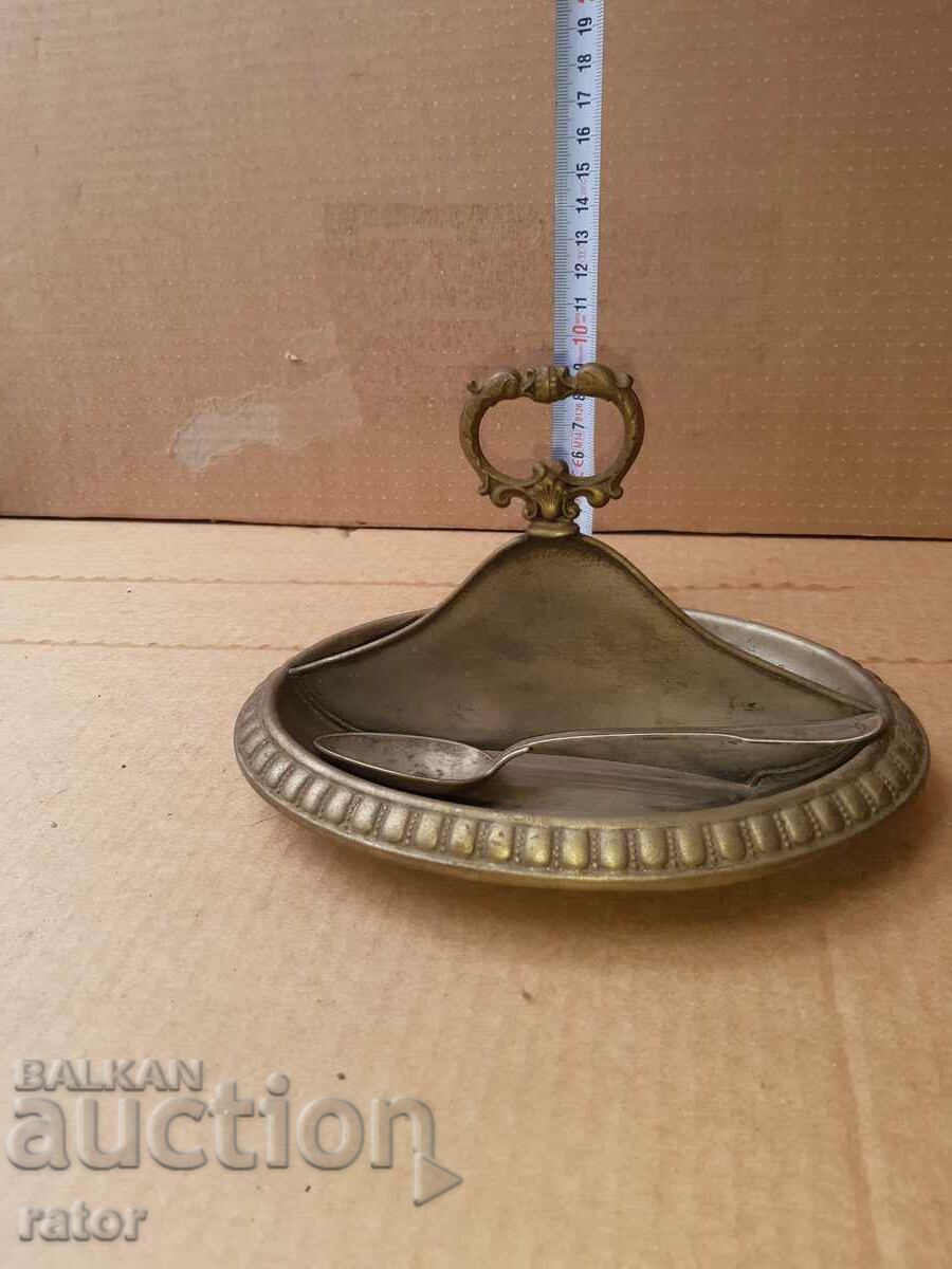 Old silver-plated dish, small dish, spoon - 100 years old with price 25.00 BGN | € 12.78