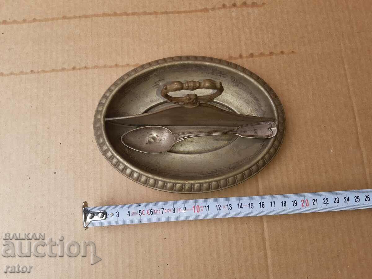 Auction  Old silver-plated dish, small dish, spoon - 100 years old