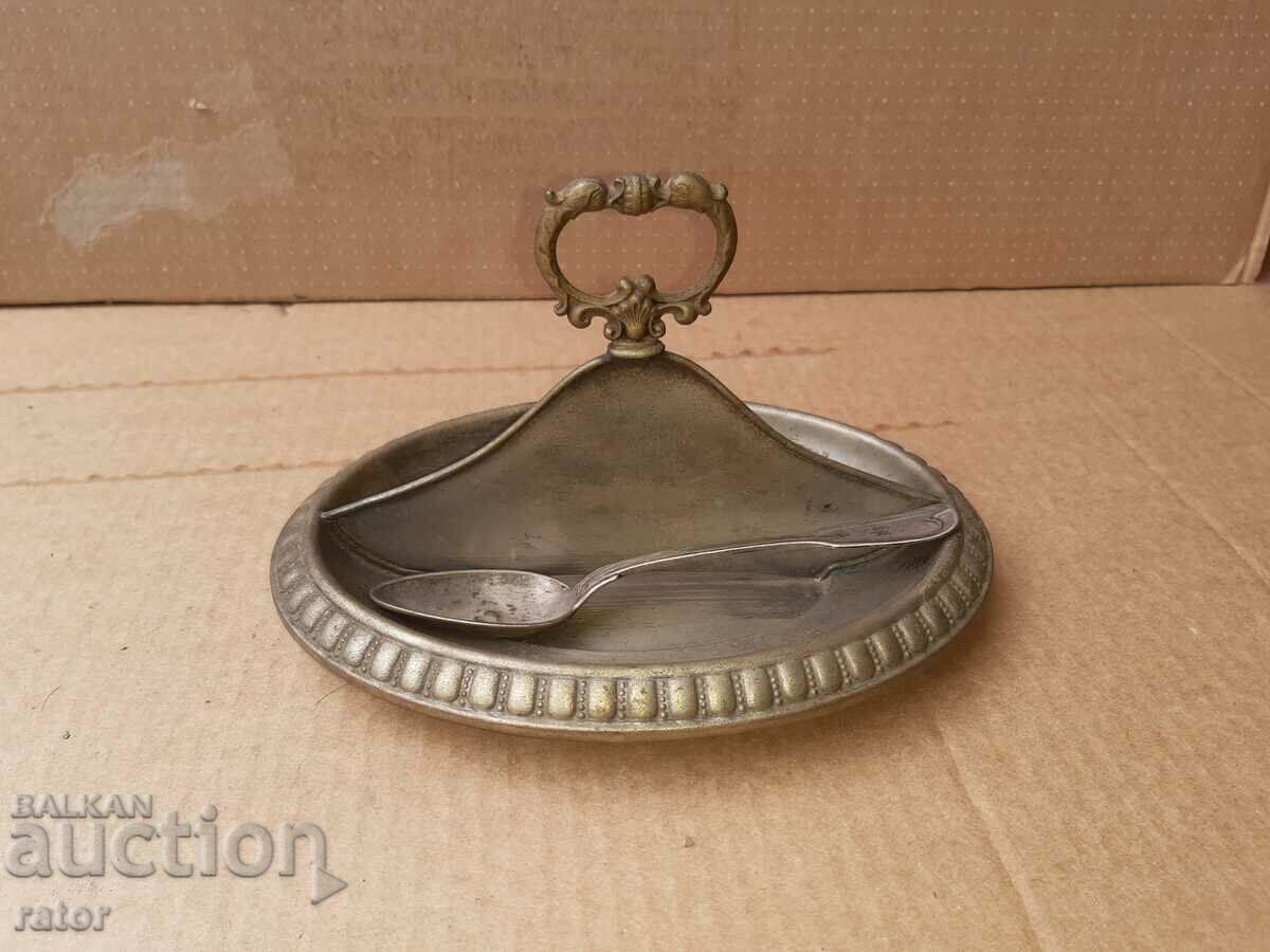 Old silver-plated dish, small dish, spoon - 100 years old