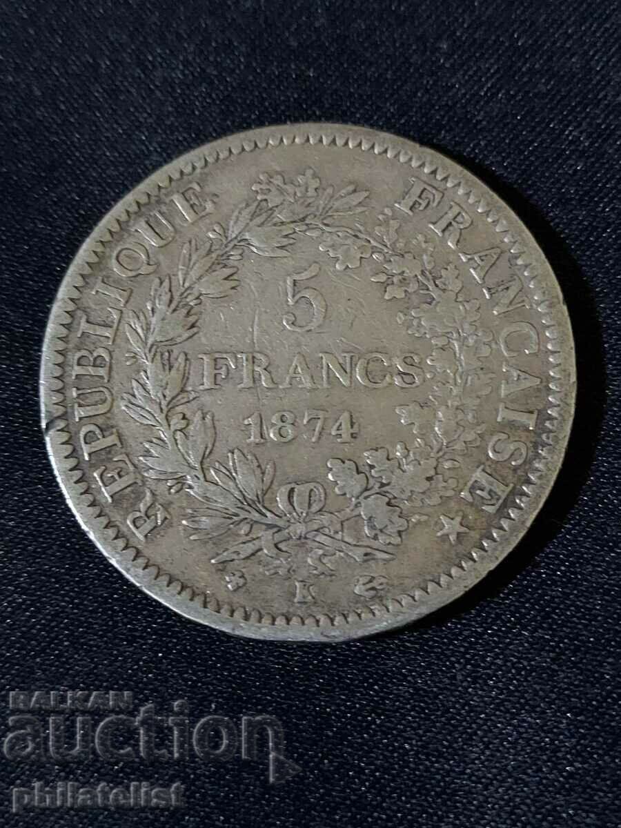 France 1874 K - 5 Francs - Silver Coin #2