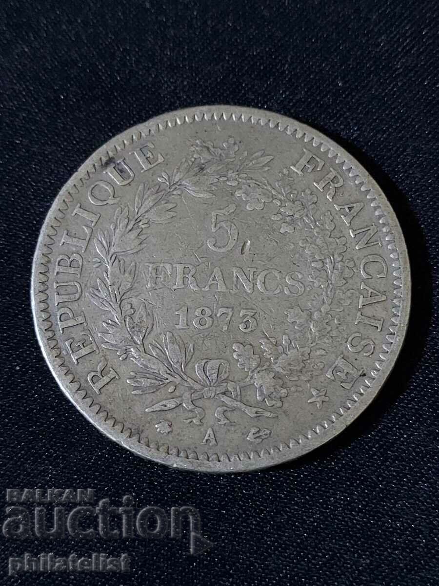 France 1873 A - 5 Francs - Silver Coin #8