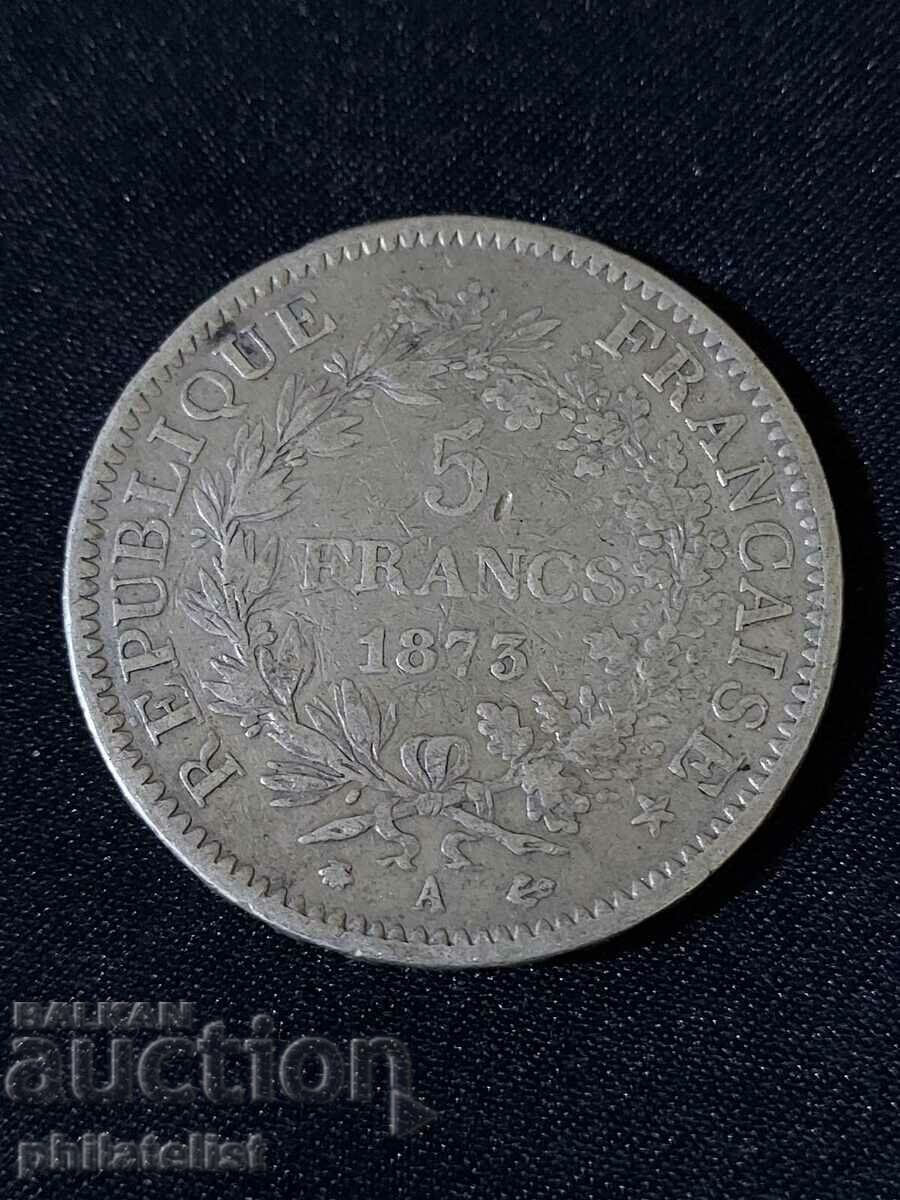 France 1873 A - 5 Francs - Silver Coin #8