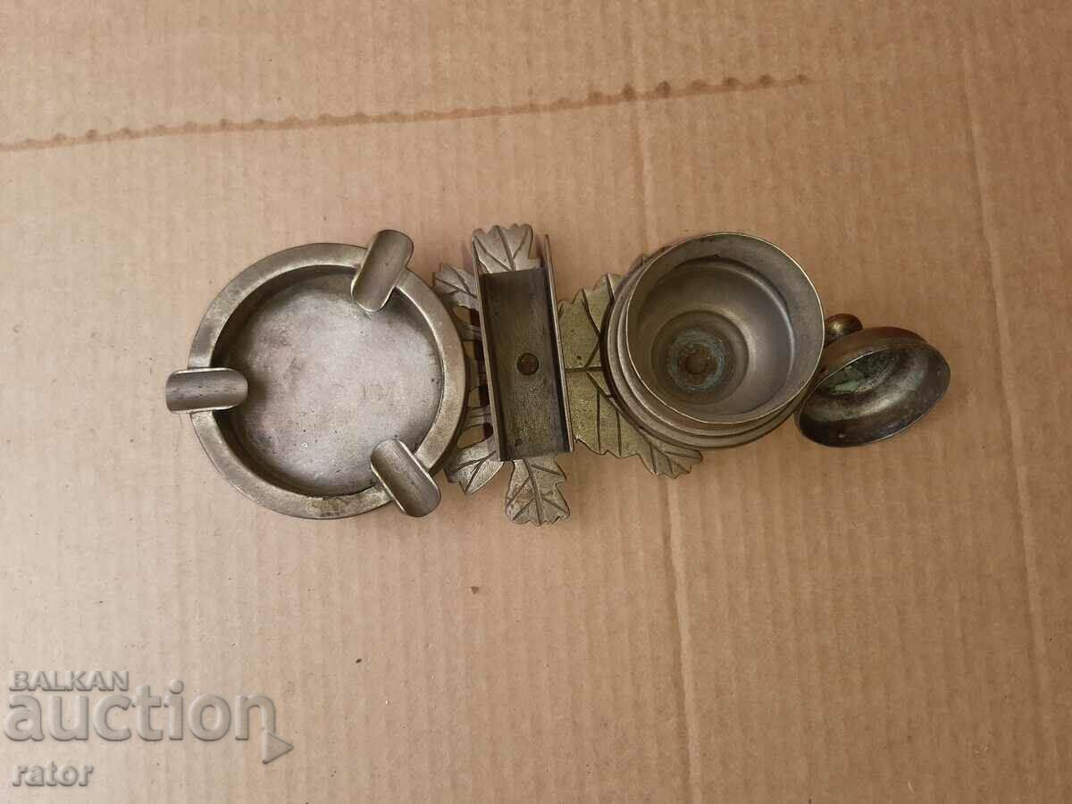 Auction Old silver-plated ashtray, cigarette case, match - 100 years old Auction Old silver-plated ashtray, cigarette case, match - 100 years old