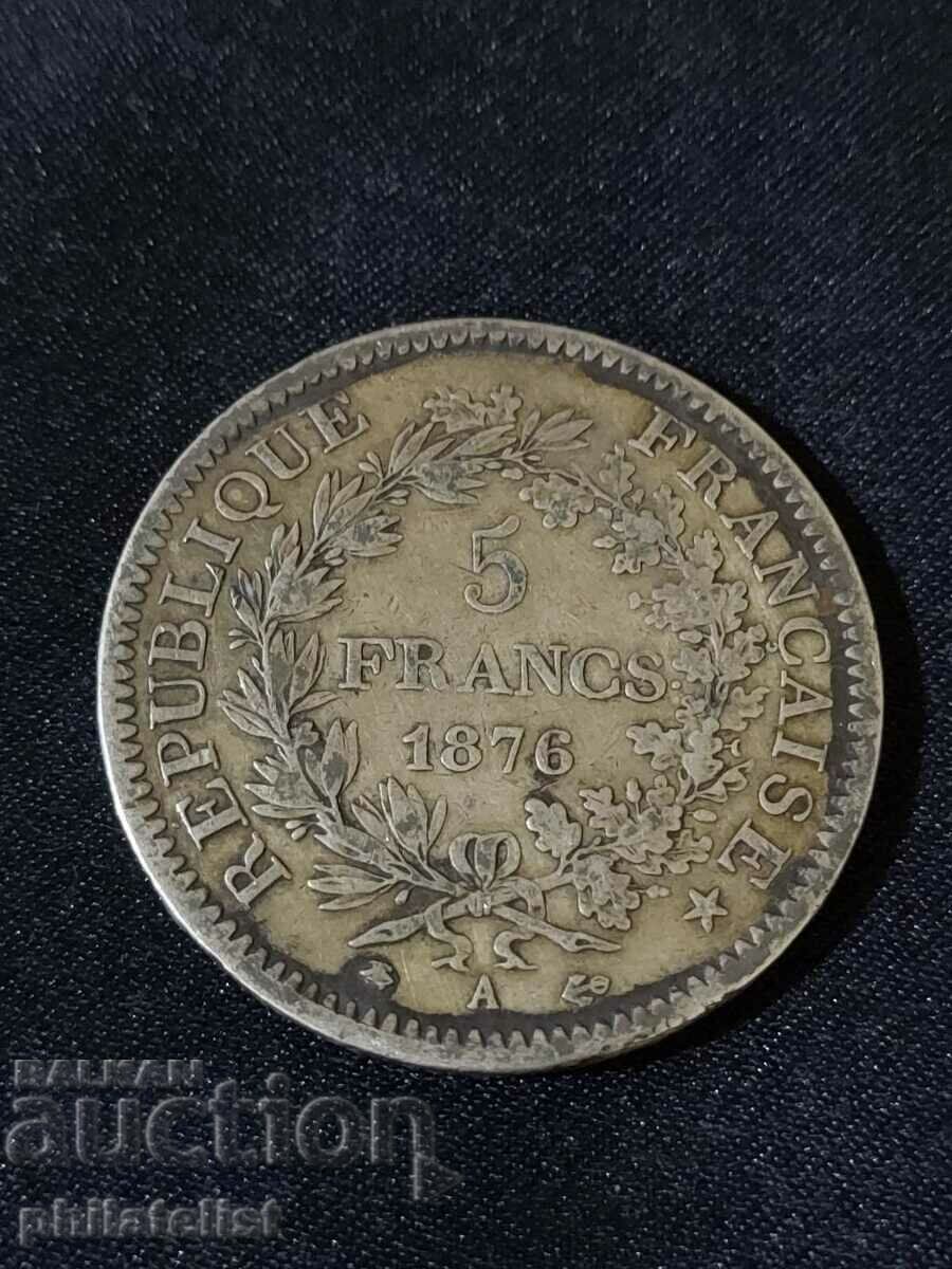 France 1876 A - 5 Francs - Silver Coin