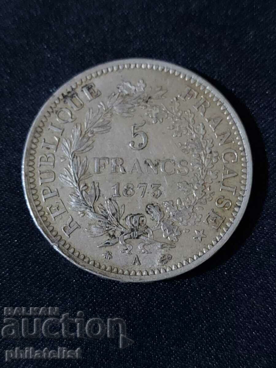 France 1873 A - 5 Francs - Silver Coin #9