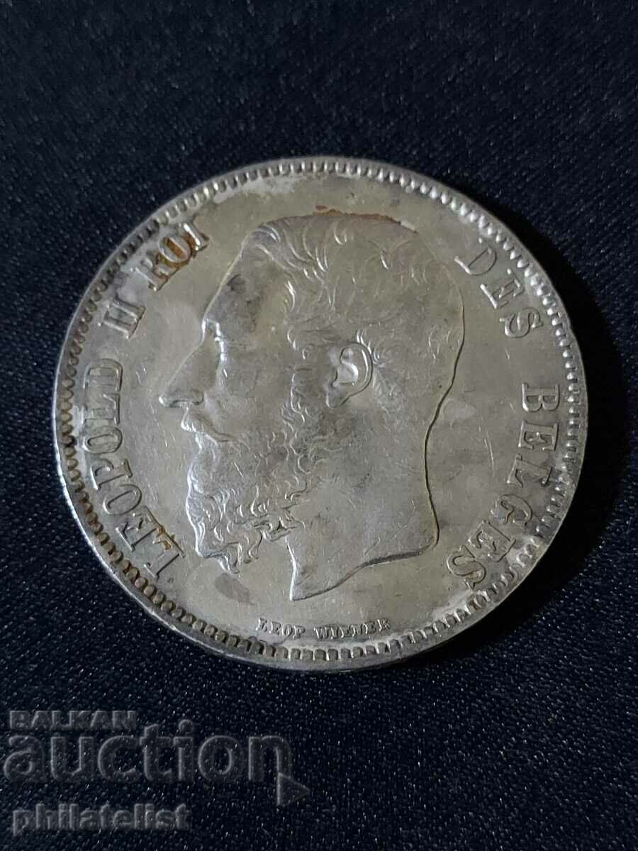 Belgium 1873 - 5 Francs - Silver Coin #3