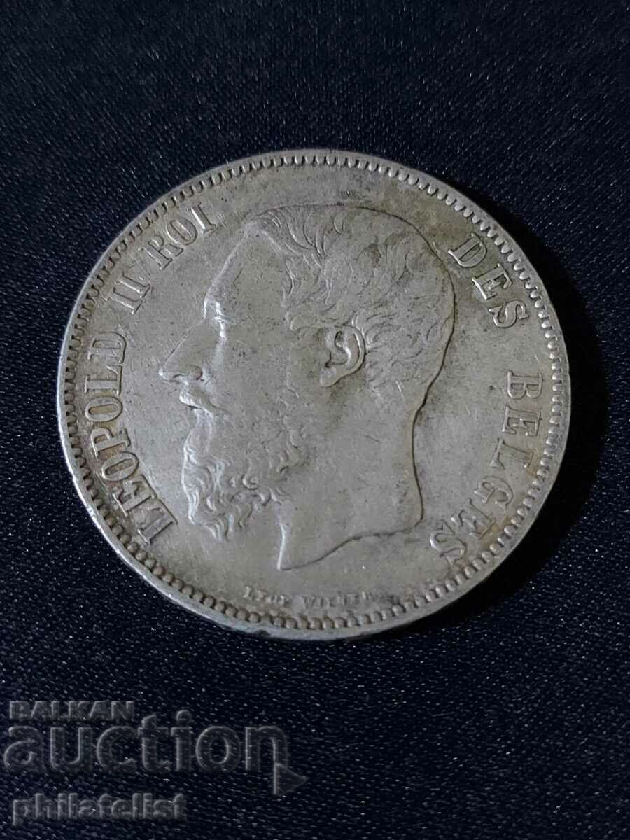 Belgium 1873 - 5 Francs - Silver Coin #4