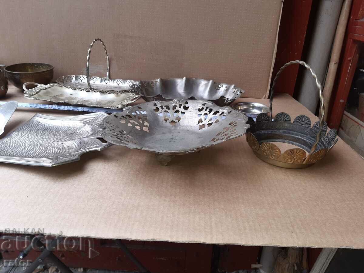 Lot of old metal dishes - fruit bowls, etc. - 14 pieces - 6