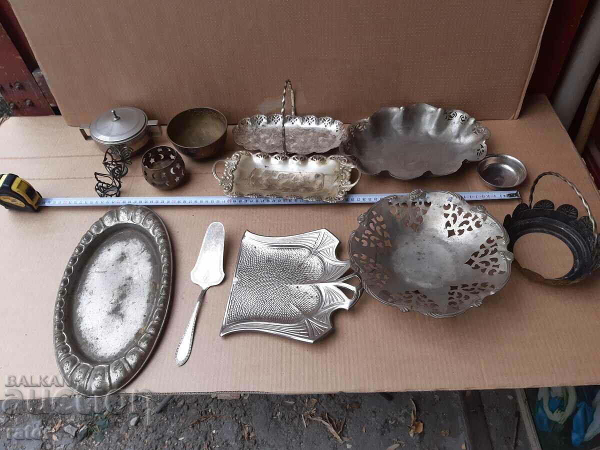 Lot of old metal dishes - fruit bowls, etc. - 14 pieces