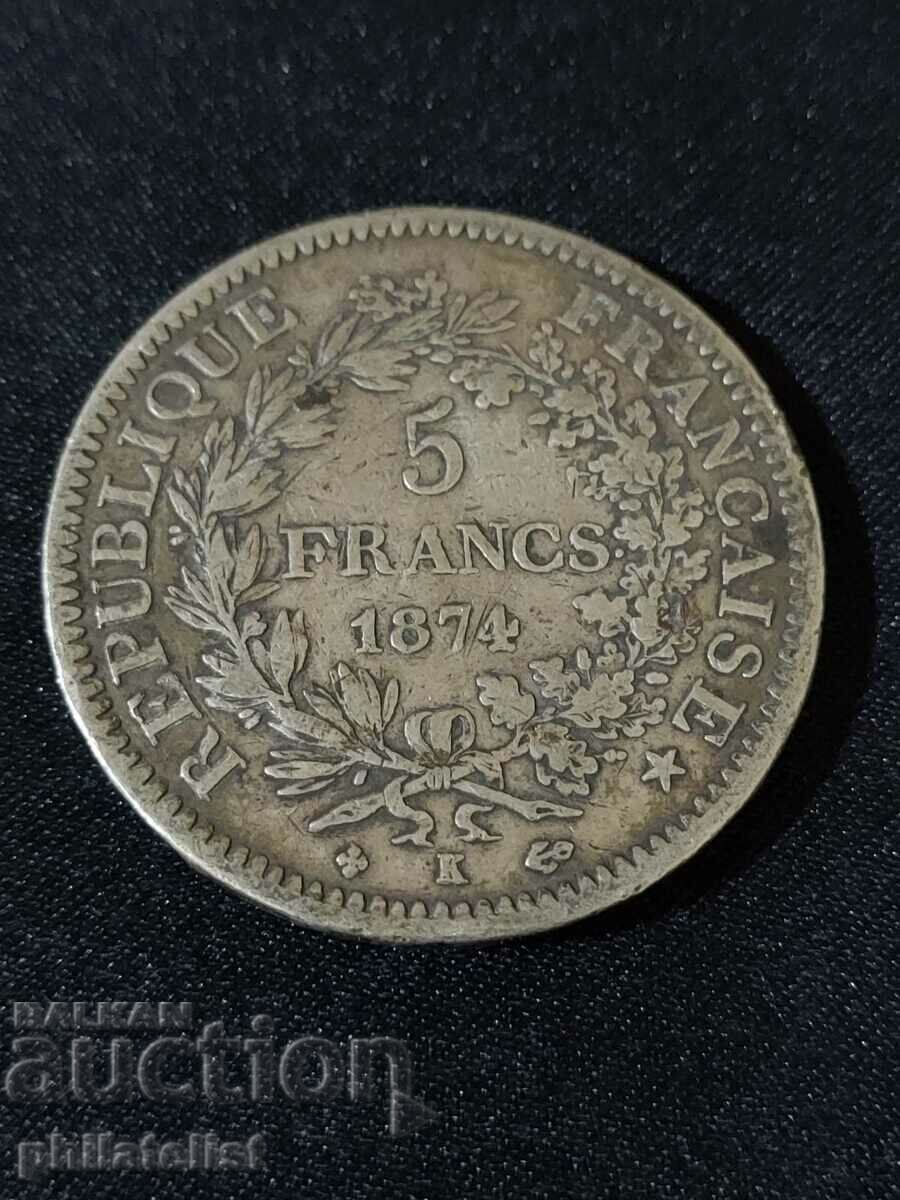 Franța 1874 K - 5 Franci - Monedă de argint #3