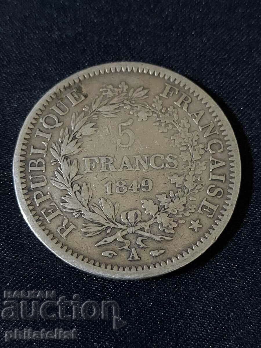 Franța 1849 A - 5 Franci - Monedă de argint #3