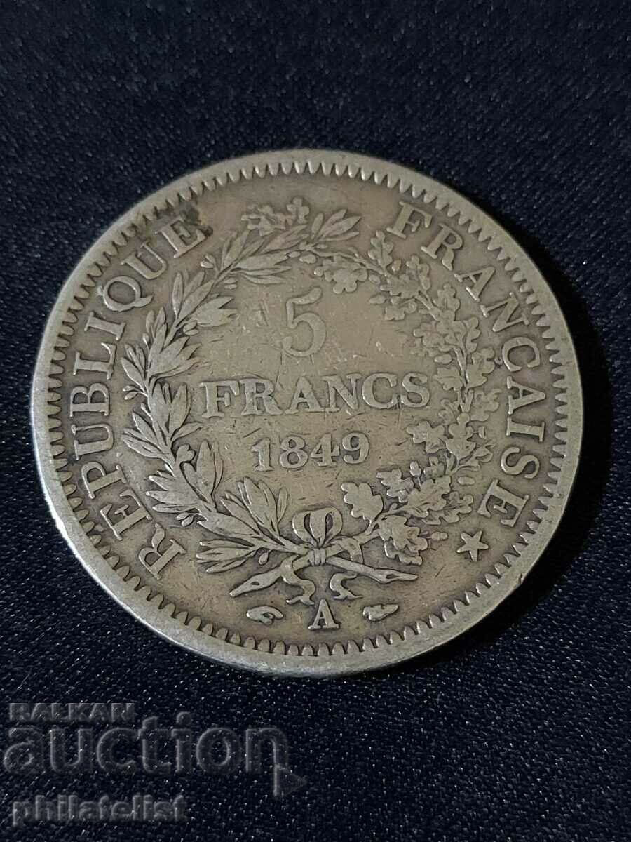 Franța 1849 A - 5 Franci - Monedă de argint #3