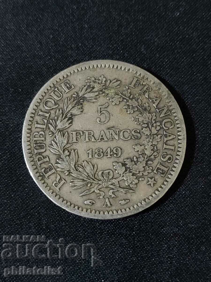 France 1849 A - 5 Francs - Silver Coin #4