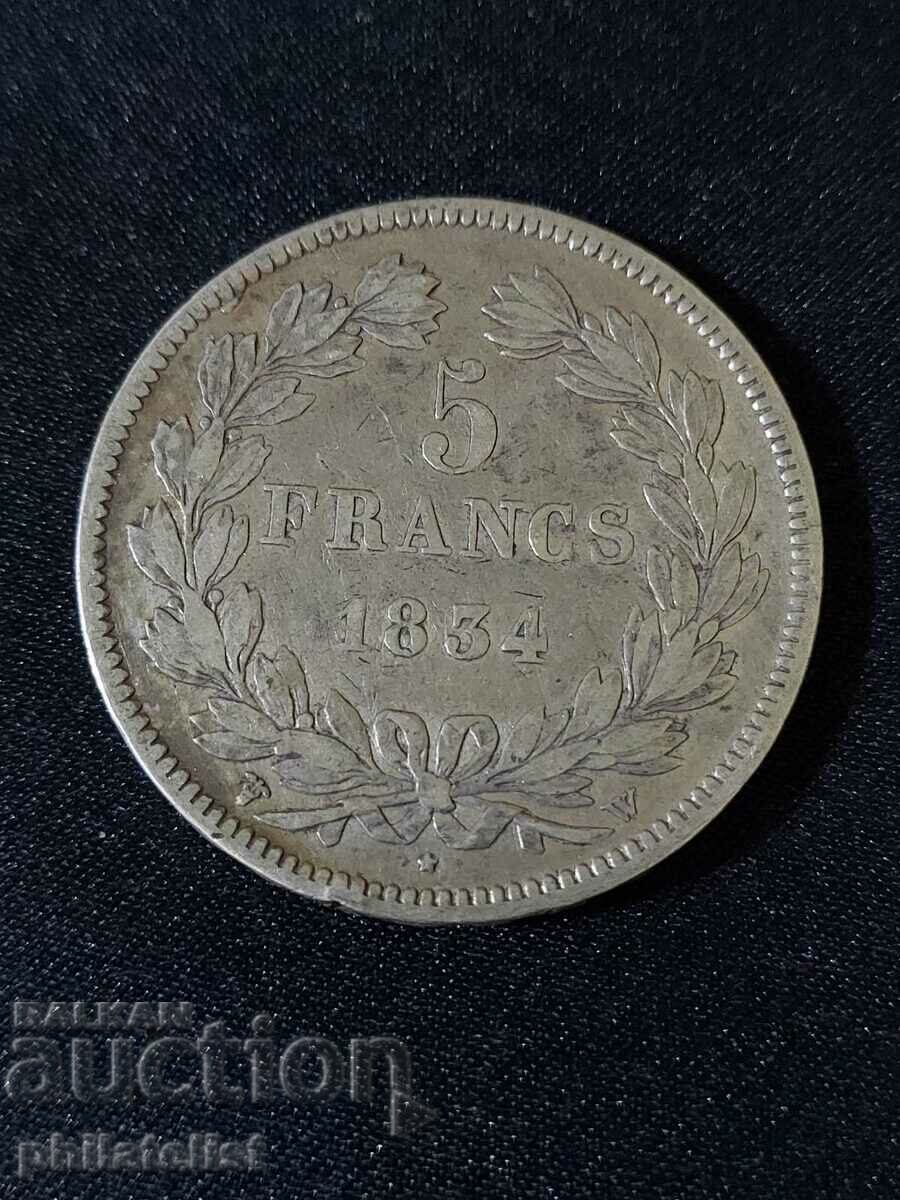 Franța 1834 W - 5 Franci - Monedă de argint #3