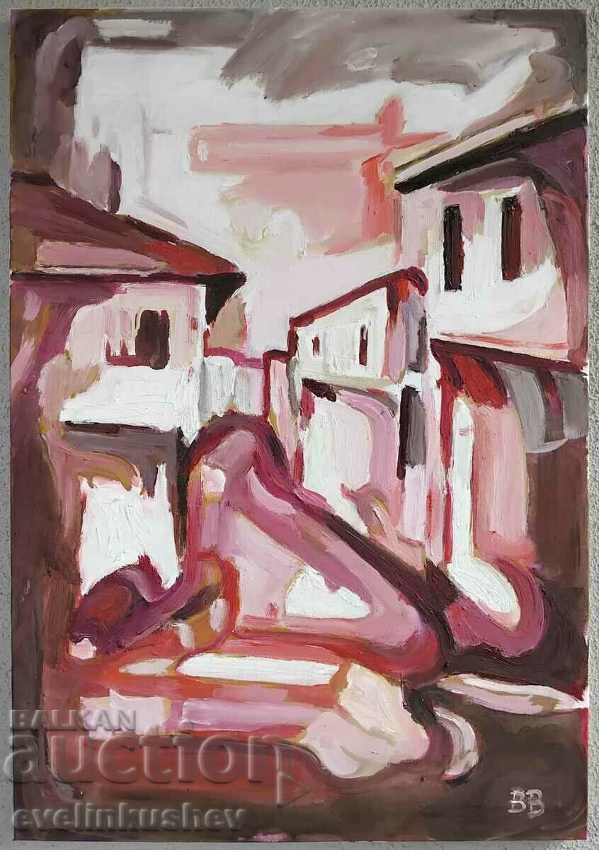 Auction Oil painting "Window to the street" 50x70 / 68x88 cm. Auction Oil painting "Window to the street" 50x70 / 68x88 cm.