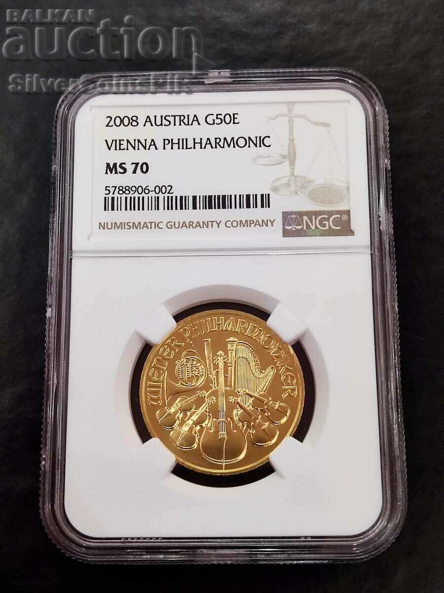 NGC MS 70 Gold 1/2 oz Filarmonica din Viena 2008 Austria