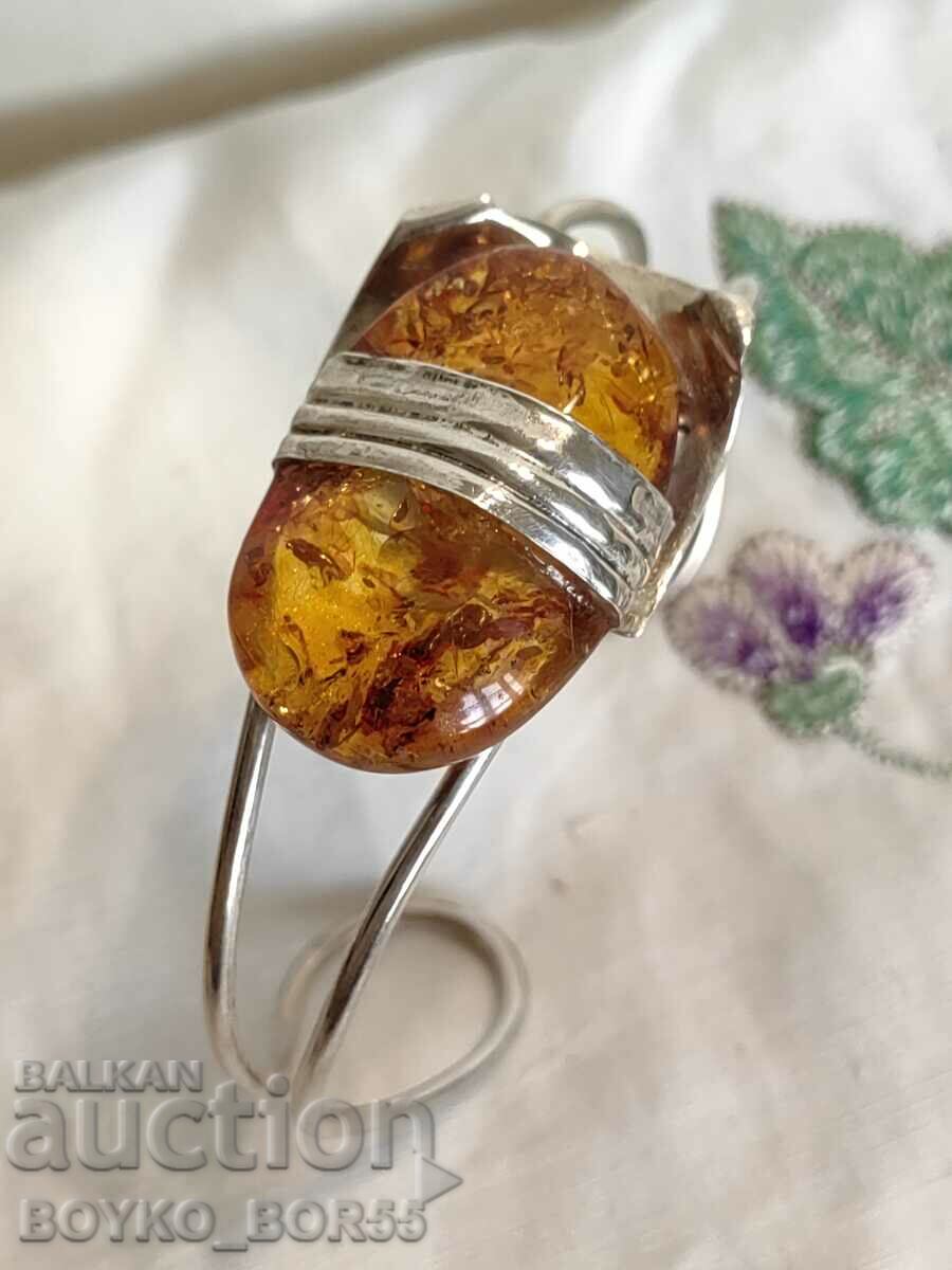 Beautiful Italian Silver Open Bracelet Large Amber