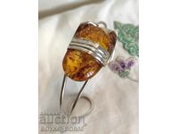 Beautiful Italian Silver Open Bracelet Large Amber