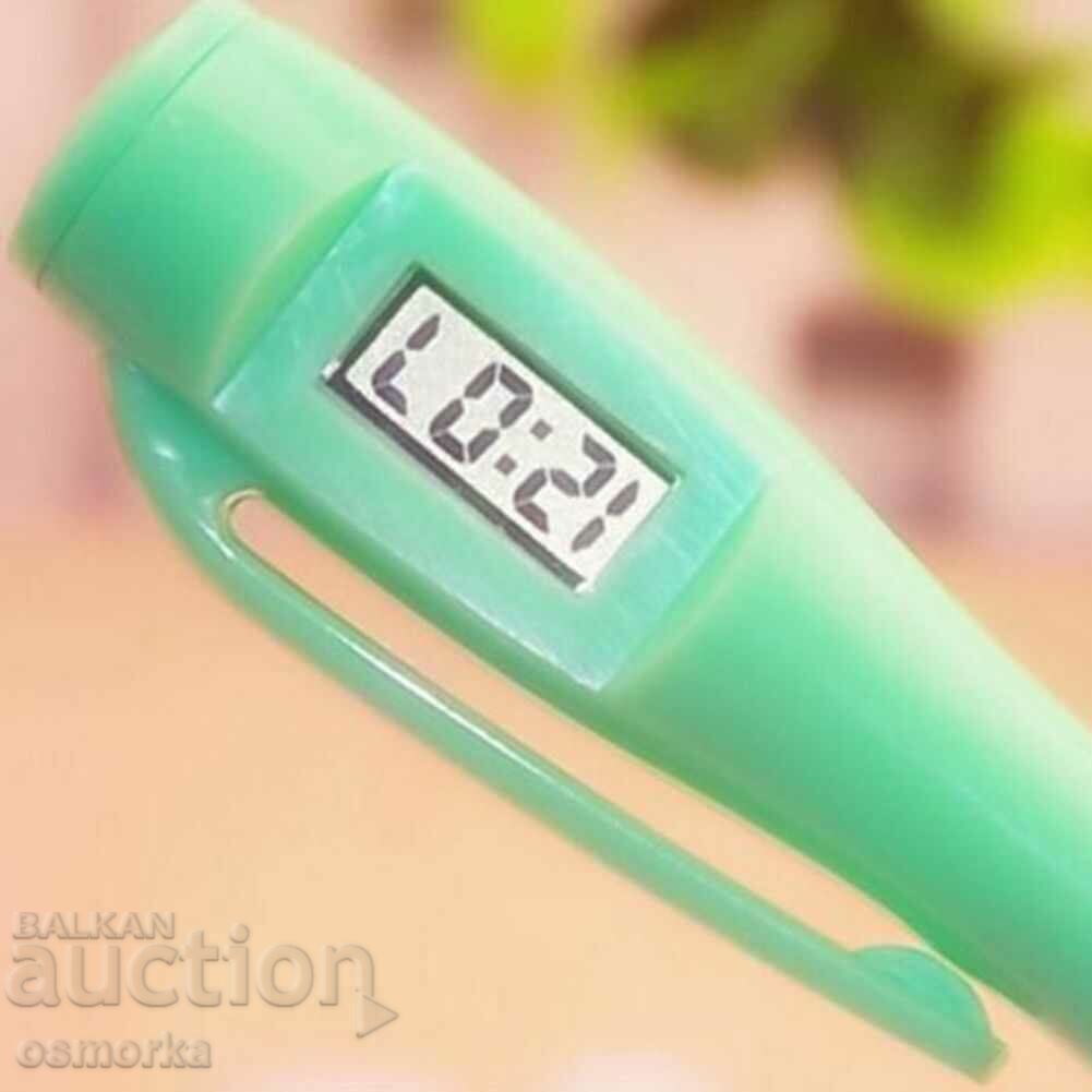 Pen with electronic clock - green pen date student