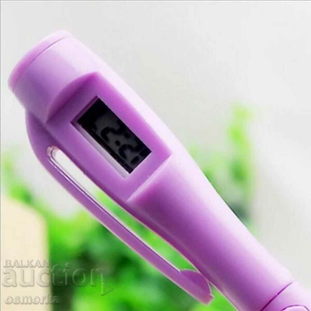 Pen with electronic clock - purple pen date student