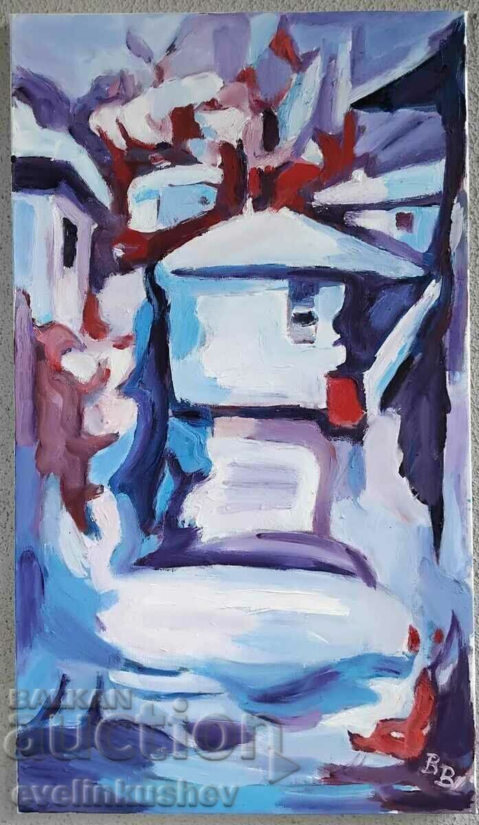 Oil painting "High village" 40x70 / 58x78 cm. with price 790.00 BGN | € 403.92 Oil painting "High village" 40x70 / 58x78 cm. with price 790.00 BGN | € 403.92