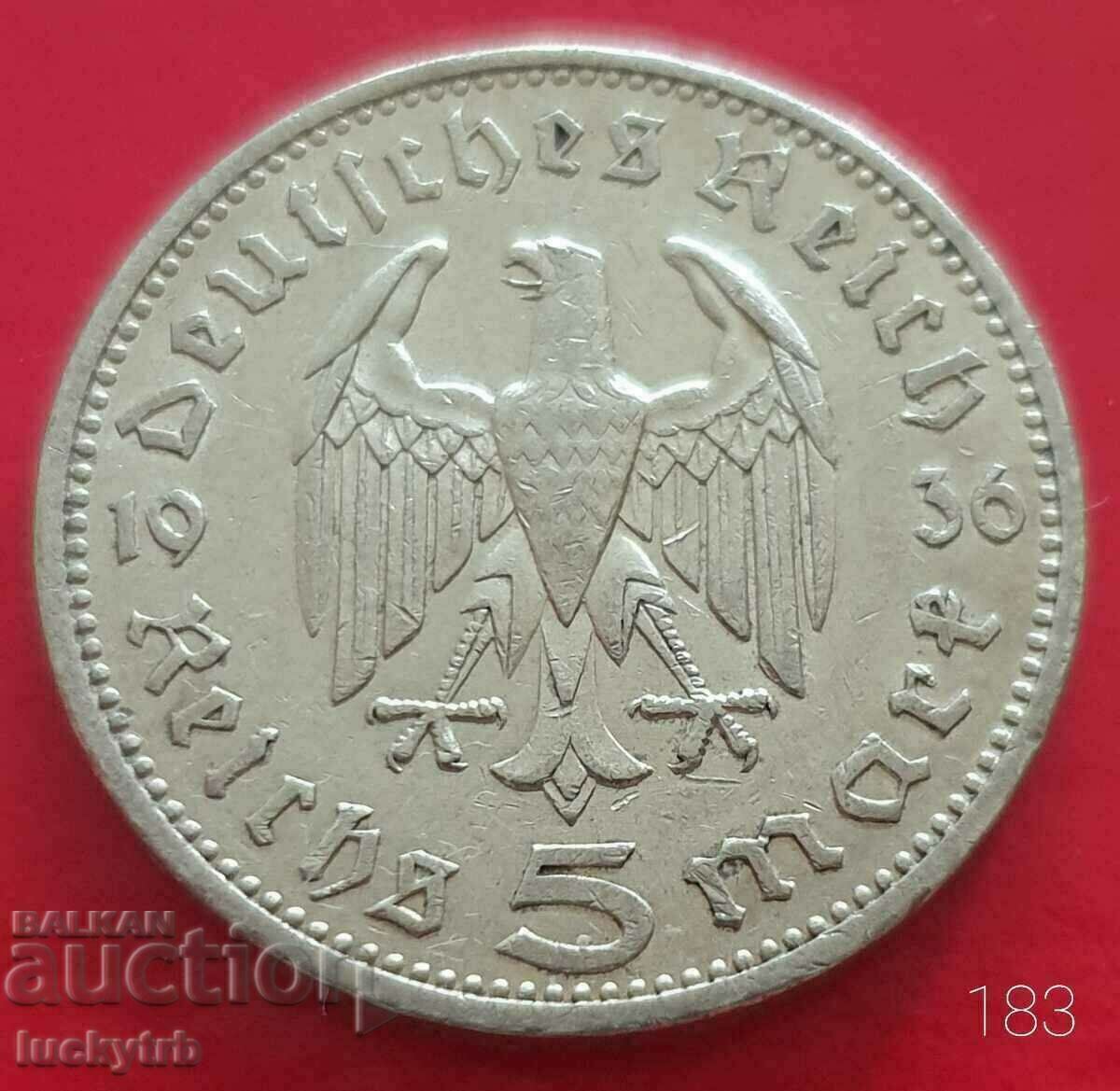 5 stamps 1936 "A" - Germany - Silver