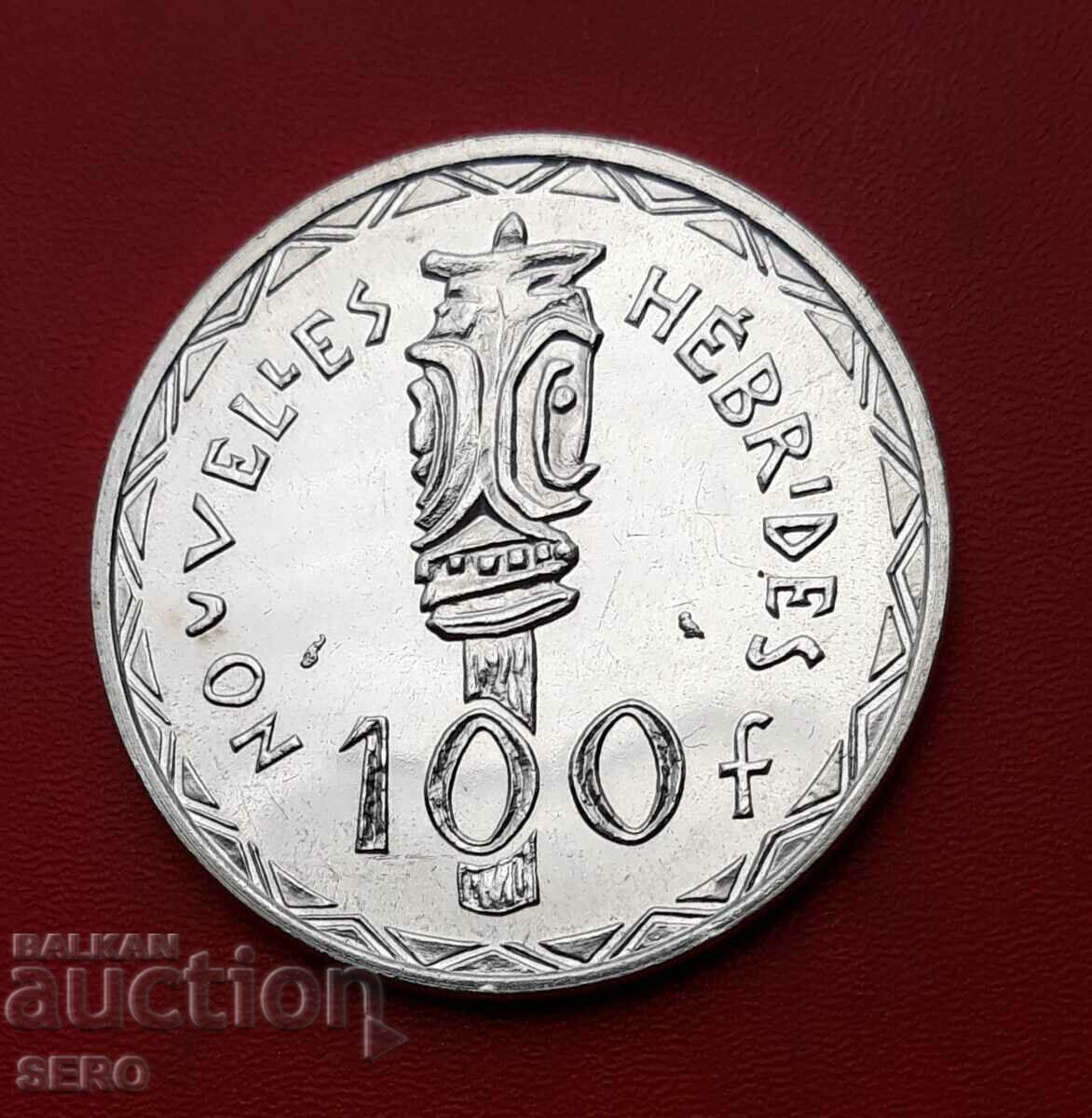 French New Hebrides-100 francs 1966-silver and rare