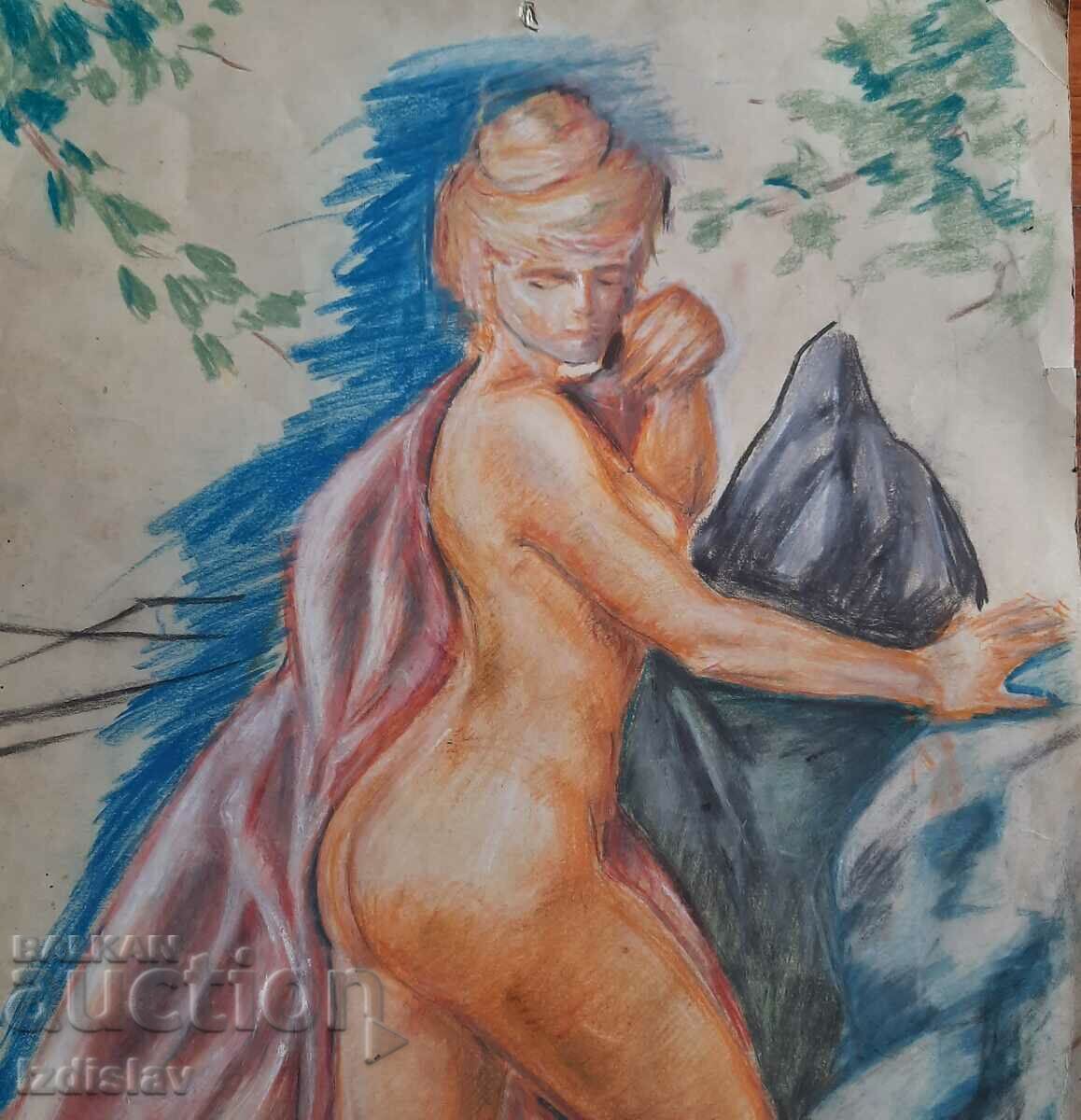 Auction  Old painting pastel on paper