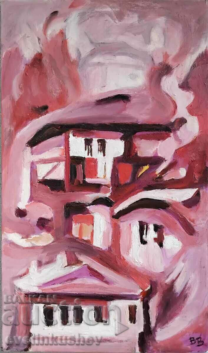 Oil painting "Roof on roof" 40x70 / 58x78 cm. Oil painting "Roof on roof" 40x70 / 58x78 cm.