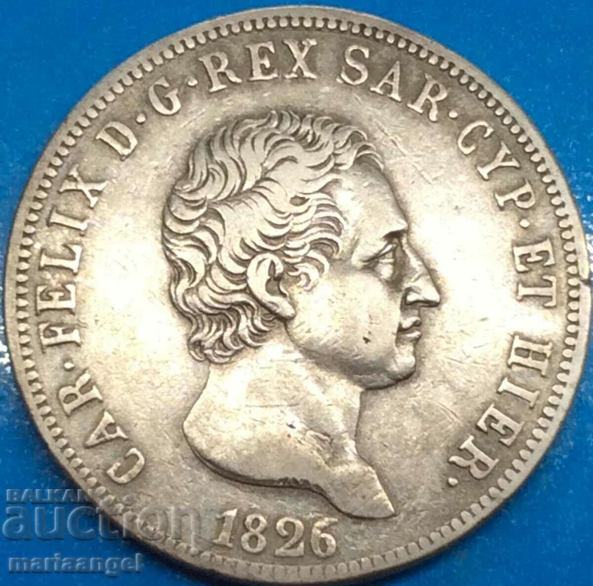 5 lire 1826 Sardinia Italy Carlo Felice 24.99g silver