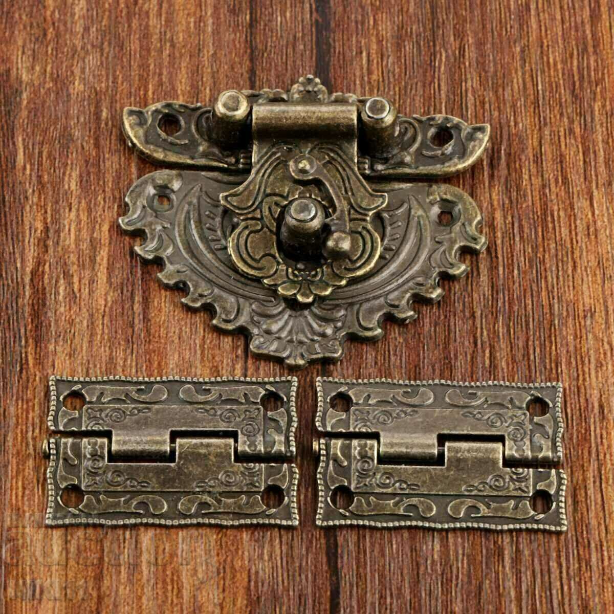 Retro hinges + closing mechanism set, Vintage bronze