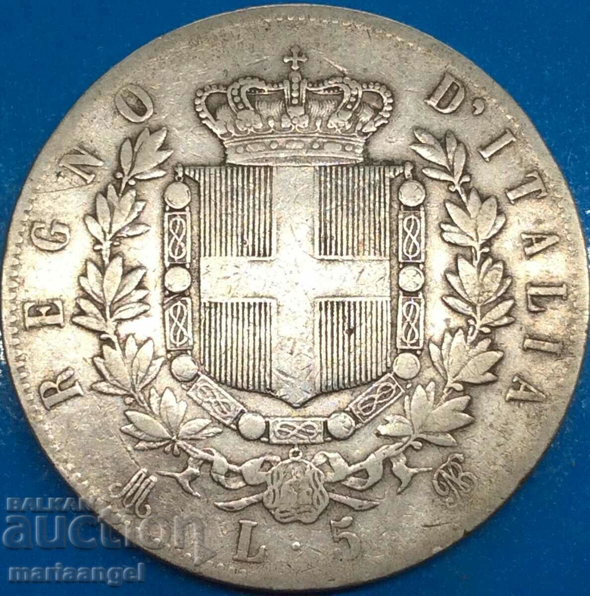 5 lire 1873 Italy Thaler 24.68g 37mm silver