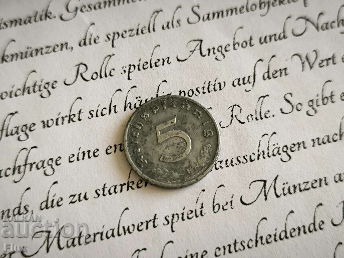 Moneda - Al Treilea Reich - Germania - 5 Pfennig | 1940; seria F