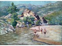 Picture, landscape, river, art. S. Stoyanov, 1947