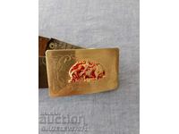 Vintage genuine leather belt hand engraved buckle