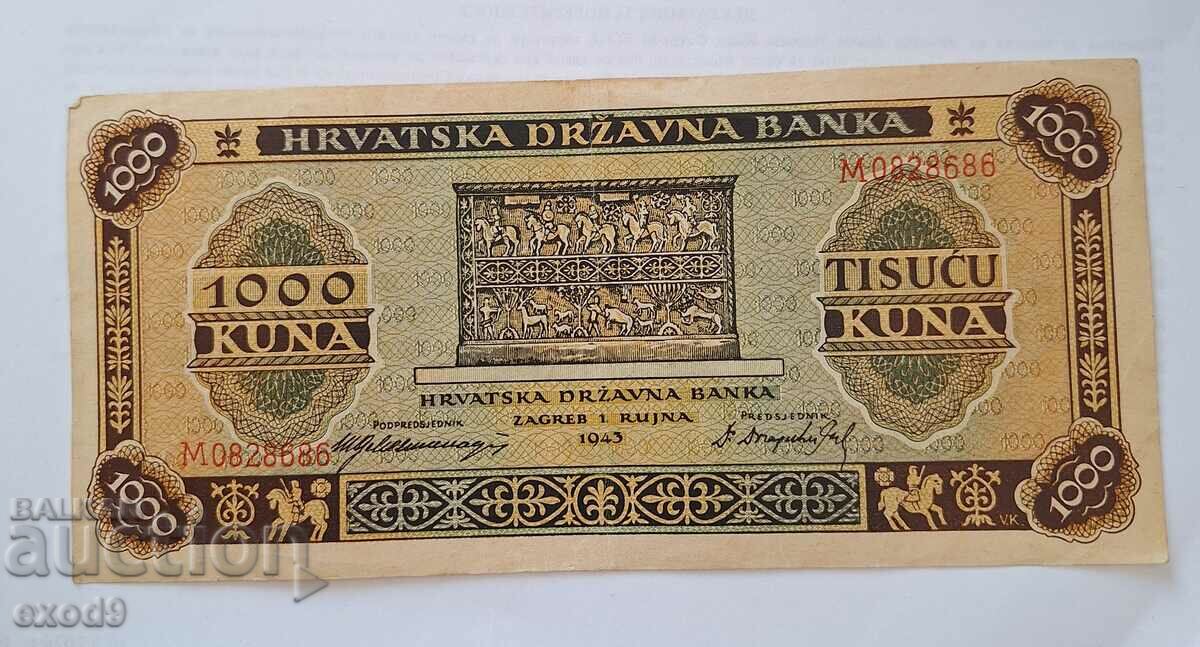 Bancnota veche 1000 Kuni 1943 Croatia / BZC!