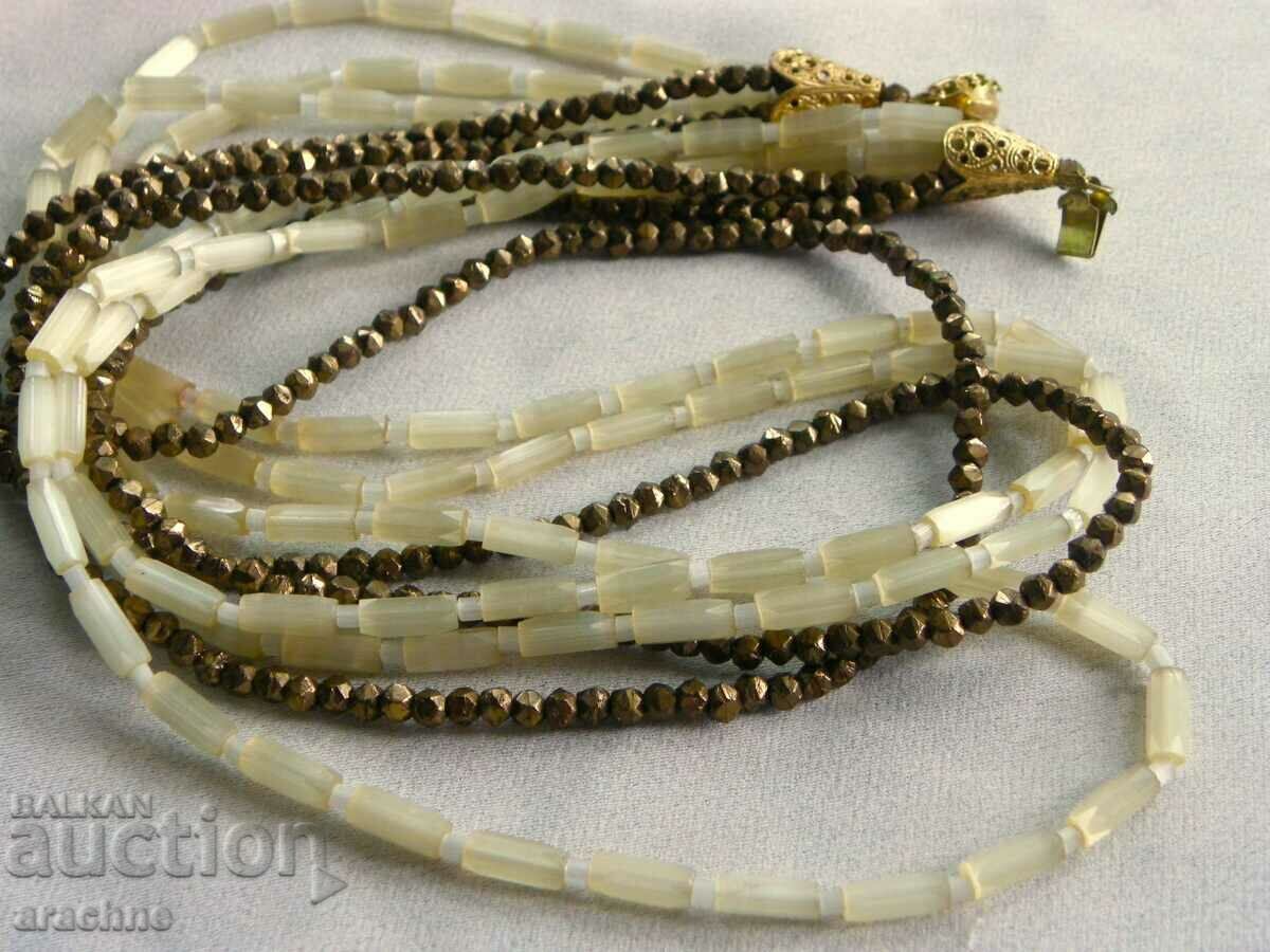Auction  Fenton art glass satin glass and gold pyrite necklace