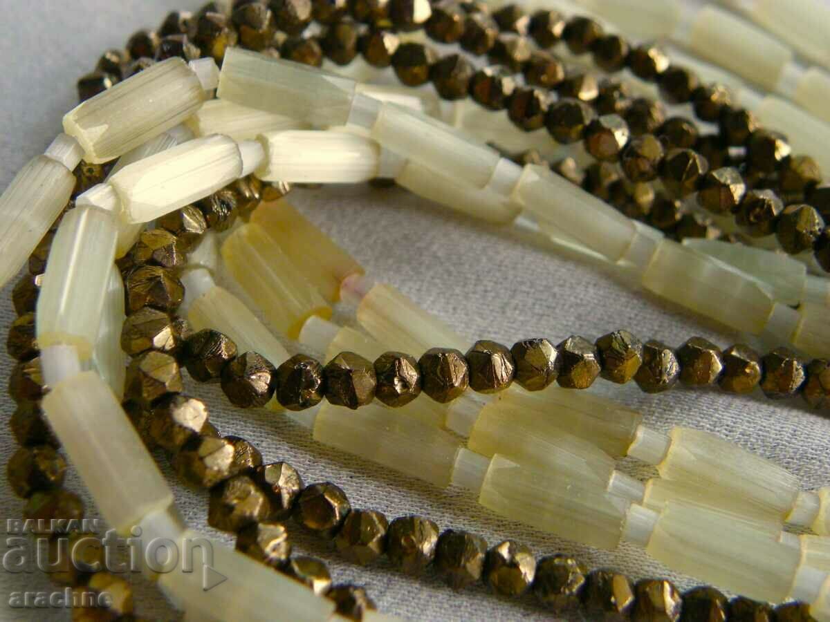 Fenton art glass satin glass and gold pyrite necklace - 5