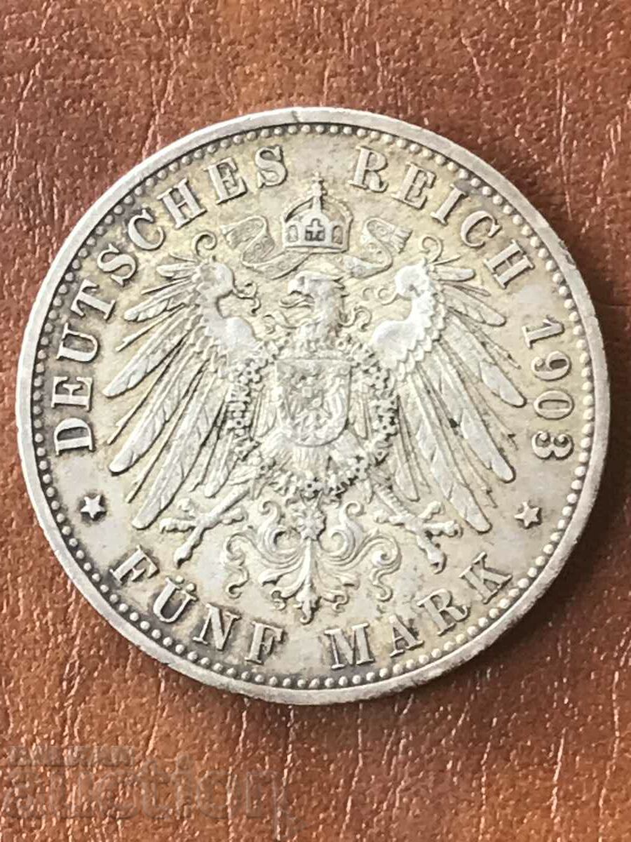 Γερμανία 5 Μάρκα 1903 Βαυαρία Otto Silver με τιμή 140.00 BGN | € 71.58