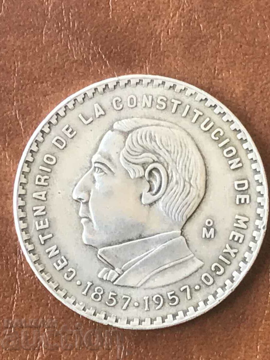 Mexico 5 pesos 1957 100 years constitution silver