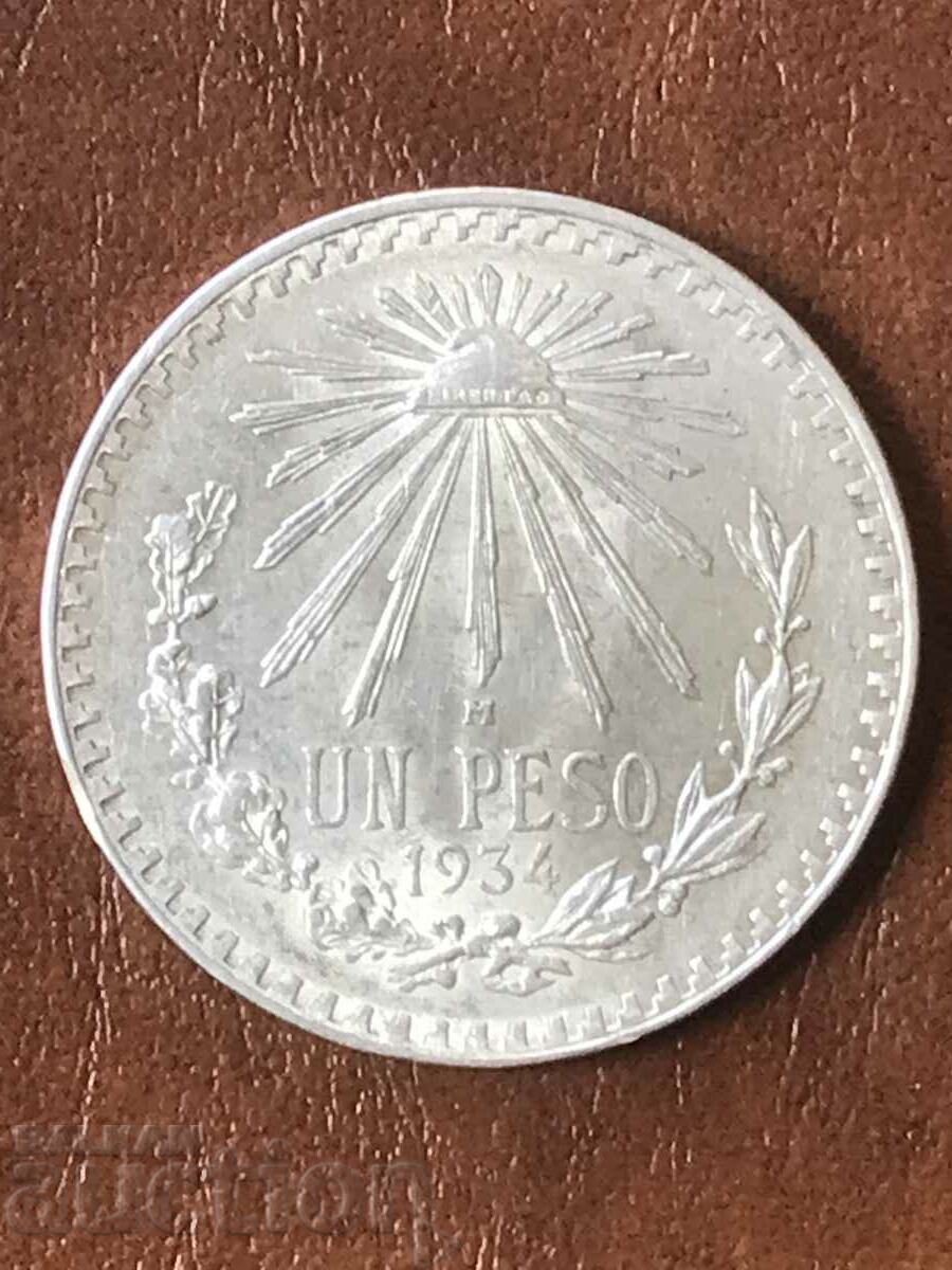 Mexico 1 Peso 1934 Silver UNC